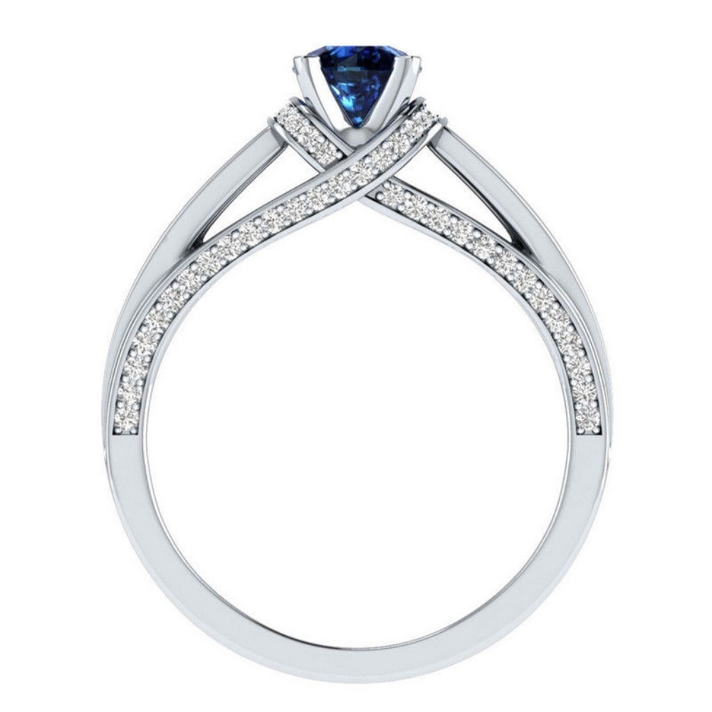 Elegant 925 Silver Ring Round Cut Blue Sapphire - Picture 2 of 4